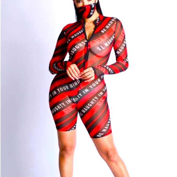 Zip up mesh thumbhole romper with mask - Picture 1 of 3